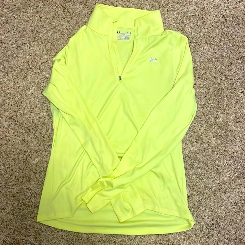 Women’s under armour heat gear large pullover. Safety yellow.